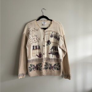 Christopher & Banks Cream Cardigan with Floral Design